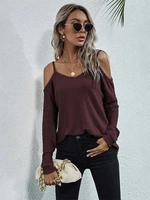 autumn and winter casual sexy womens shoulder loose fitting suspenders v neck heart shaped hollow loose knit sweater top