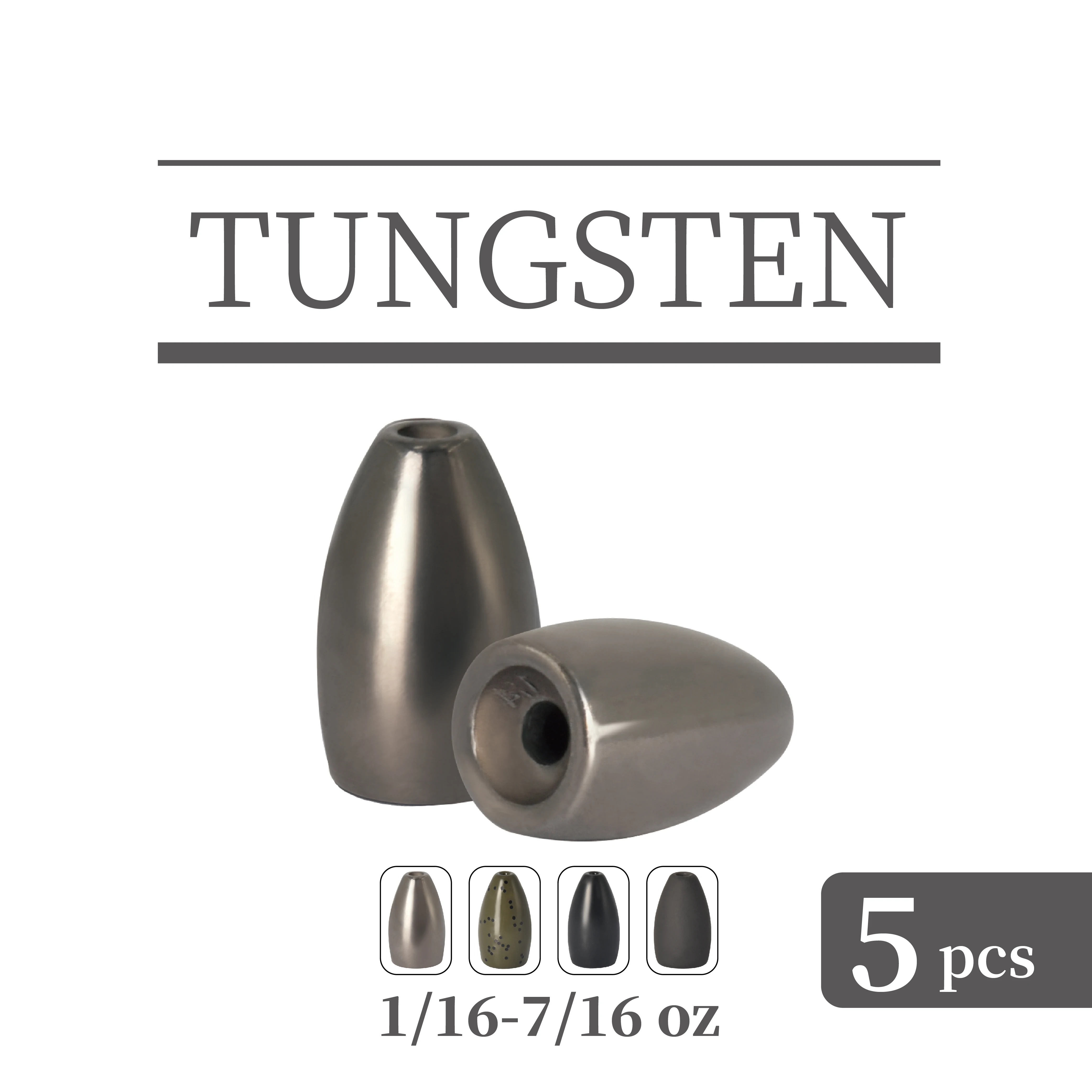 

MUUNN Tungsten Flipping Weight 5pcs Fishing Sinker1/16-7/16 OZ Fishing Lure Accessory Bullet Shaped Profile Lead Sinker
