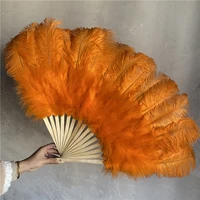 15 bone orange ostrich feather handle fan craft 90cm50cm feathers for crafts celebration decoration carnival