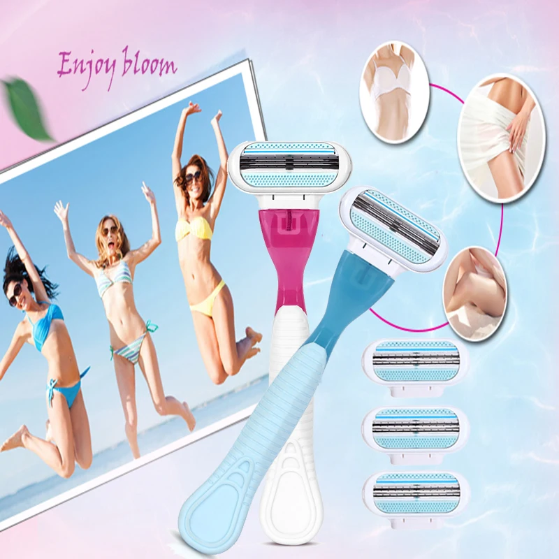 

Female Safety Razor Blades Beauty Shaving For Women 3 Layer Blade Shaver Razor Blade Replacement Head Safety Razor Barbeador