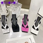 Сланцы женские на среднем каблуке, пляжные шлепанцы, квадратный носок, сандалии, летняя Уличная обувь, AB399