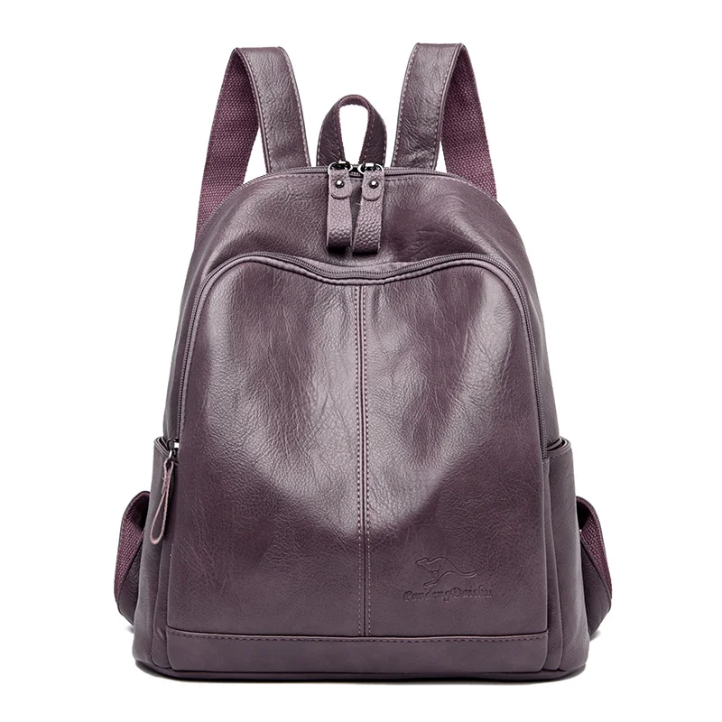 Purple Женские кожаные рюкзаки для подростков девочек Sac Dos женский рюкзак Роскошный дизайнерский большой емкости повседневный рюкзак Mochilas - Цвет: Purple