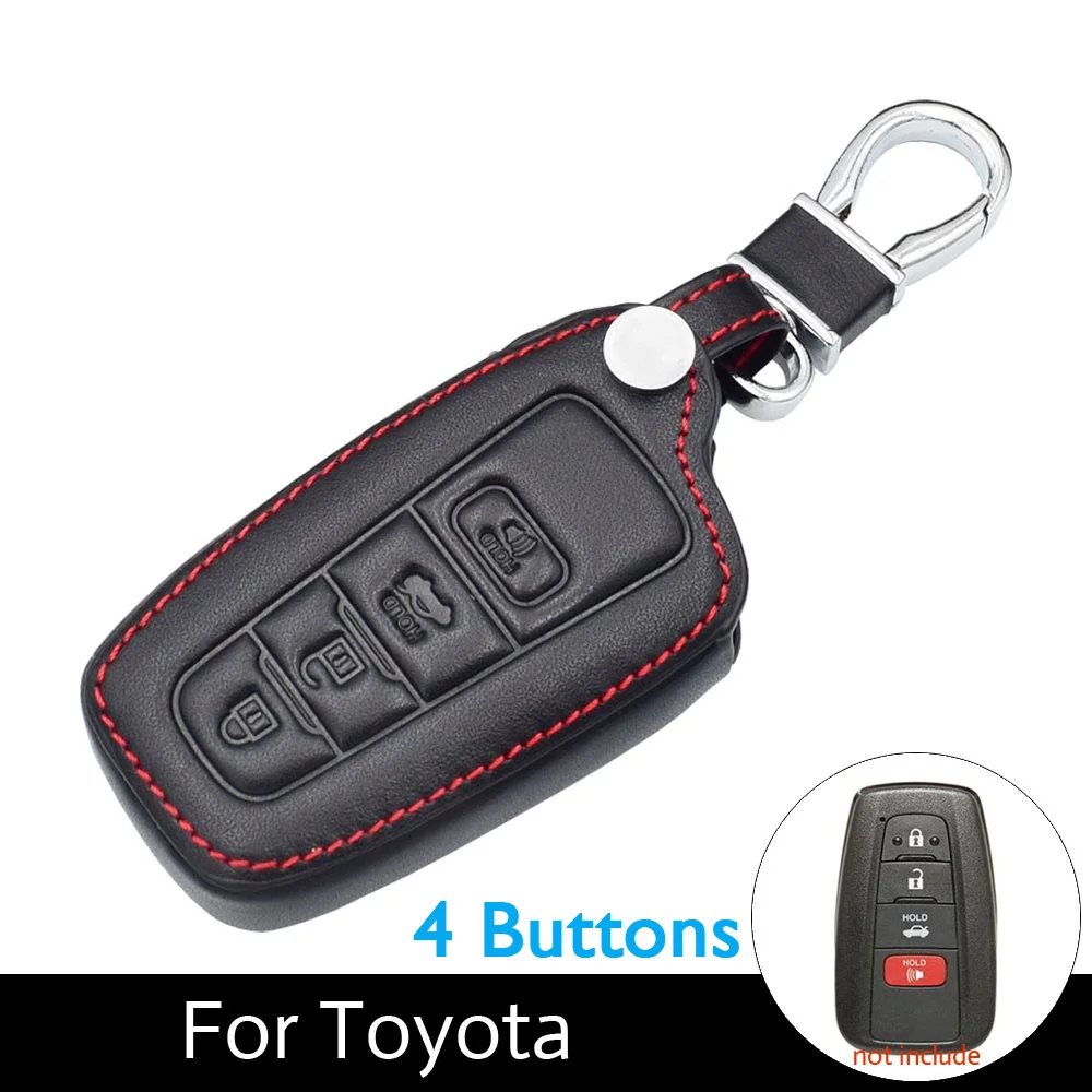 4 кнопки кожаный чехол для ключей автомобиля для Toyota Prado CHR C-HR Camry Smart Keyless дистанционный брелок крышка аксессуары авто брелок сумка - Название цвета: 4 Buttons