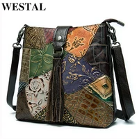 westal womens shoulder bag genuine leather bags fashion patchwork designer bag female messenger shoulder bags for women