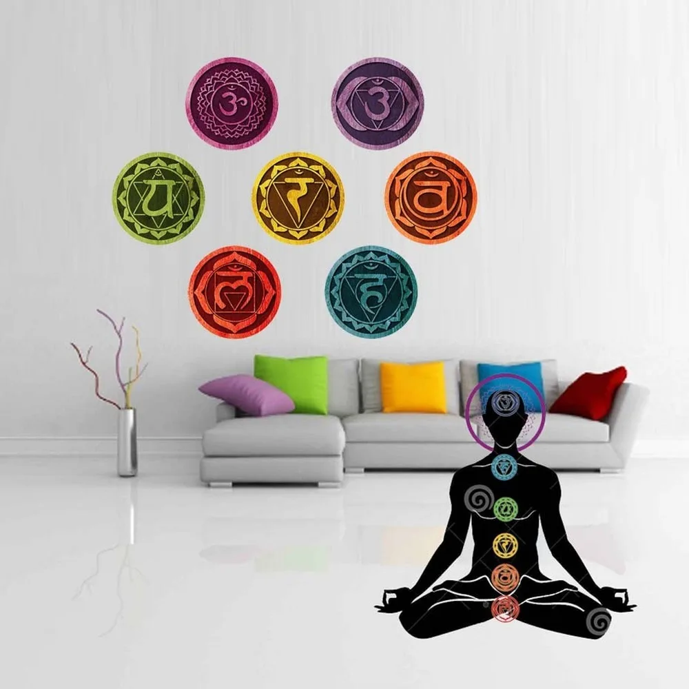 

7PC Yoga Mandala Meditation Wall Decoration PVC Chakras Sticker Wall Decal Bedroom Removable Wall Sticker Decor Yoga Wallpaper