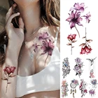 Водостойкая Временная тату-наклейка, темно-Розовая Лилия, цветы, тату для девочек, птица, лотос, тело, искусство, рука, ложный рукав, тату для женщин и мужчин