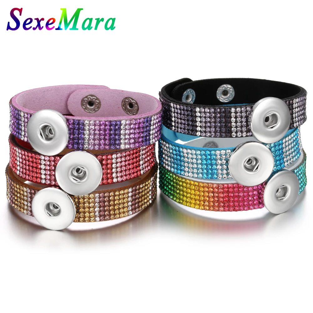 ЖЕНСКИЙ цветной кожаный браслет с кнопками 18 мм эластичный 2019 | Украшения и