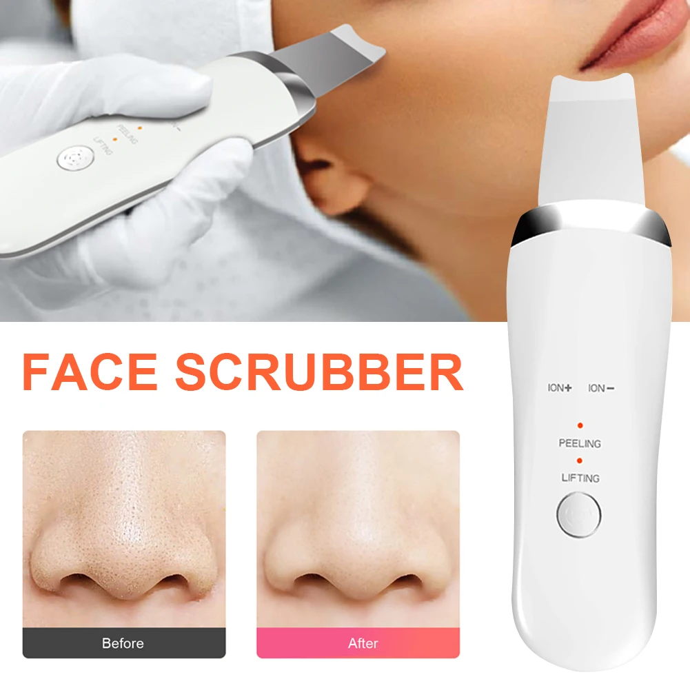 

Ultrasonic Skin Scrubber Deep Cleaning Pore Cleaner Acne Blackhead Remover with 4 Modes Spatula Skin Care Tools Dropshipping