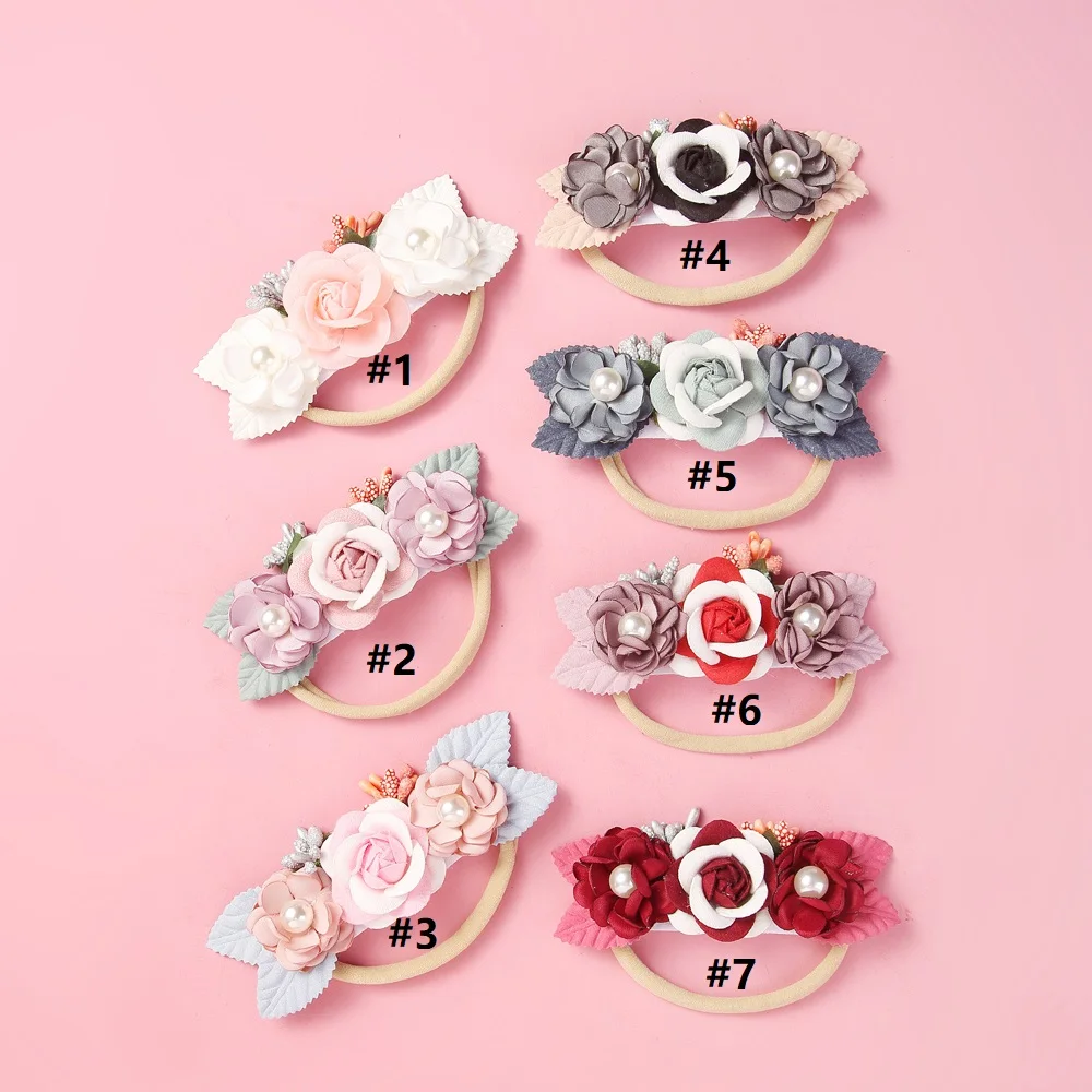 7 шт. повязка на голову с розовыми цветами для маленьких девочек нейлоновые