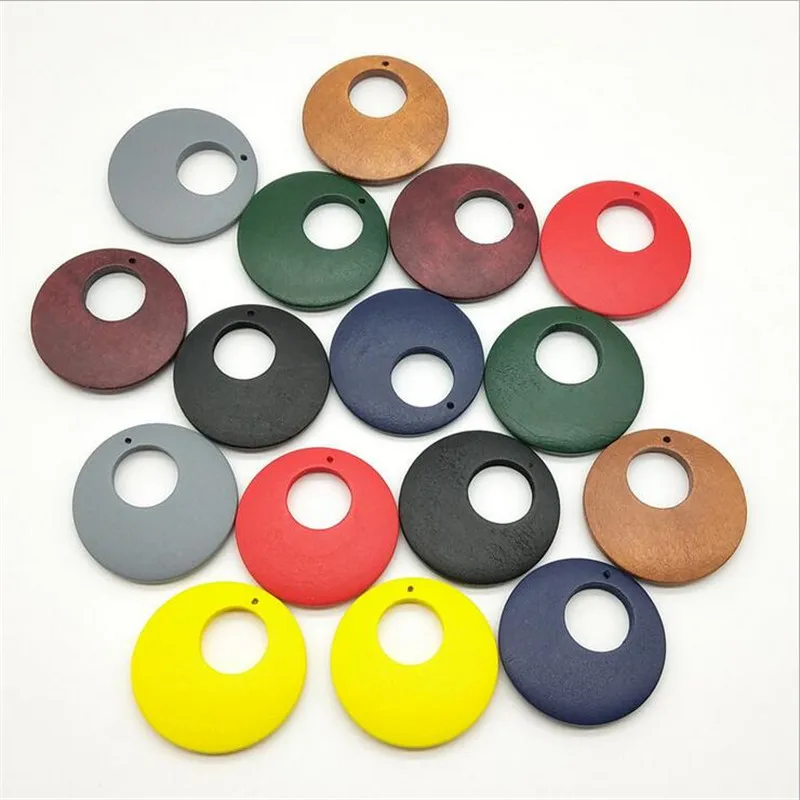 

100pcs/lot new retro 35MM wood hollow round charms DIY handmade connectors fashion earrings pendant material jewelry accessories