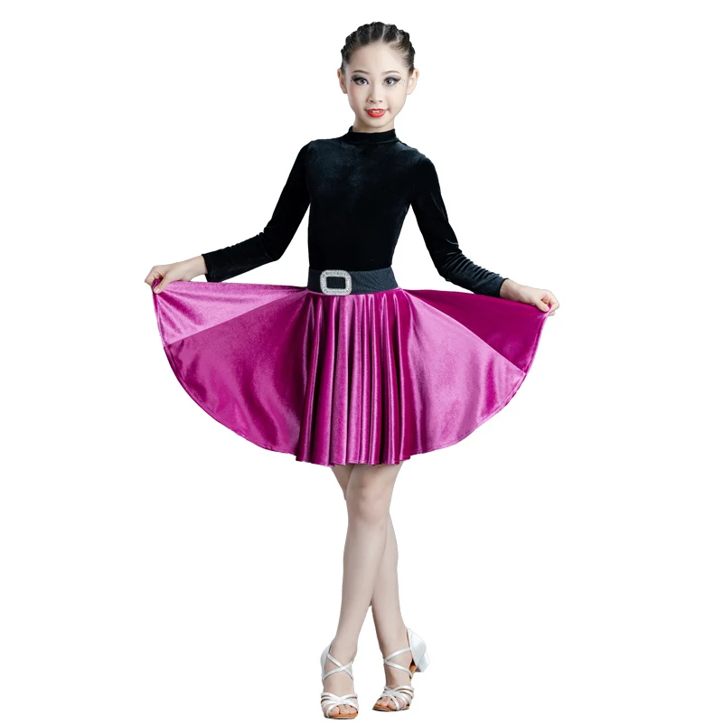 

Children Dance Costume Girl Latin Dance Dress Ballroom Salsa Dancing Stage Performance Clothing Kids Tango velvet Dresses