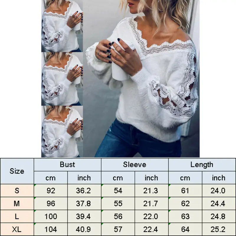 

2021 Autumn Winter Ladies Knitted Sweater Sexy V Neck Lace Hollow Long Sleeve Pullover Tops Elegant Women Jumper