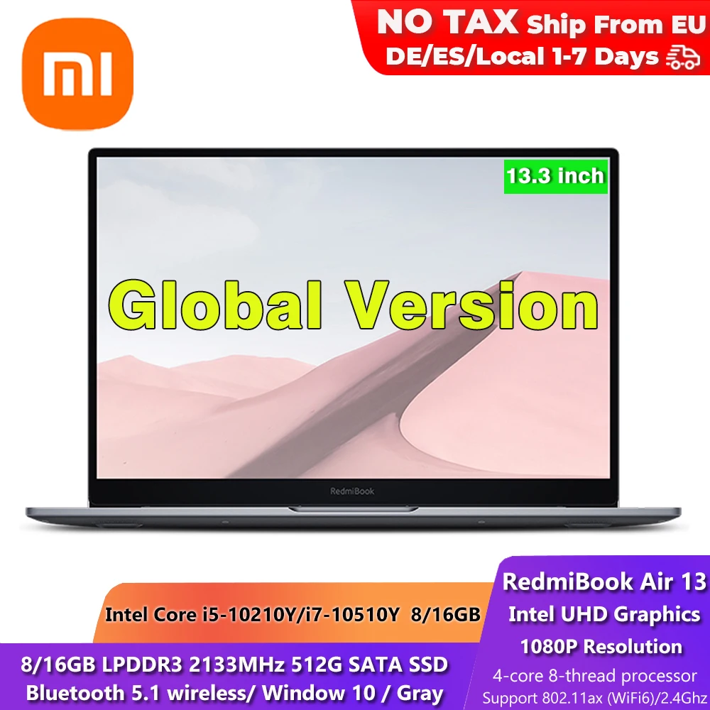 Xiaomi RedmiBook Air 13 ноутбук с процессором Intel Core I5 10210Y/I7 10510Y процессор 8G/16G LPDDR 512GB 2 5 K