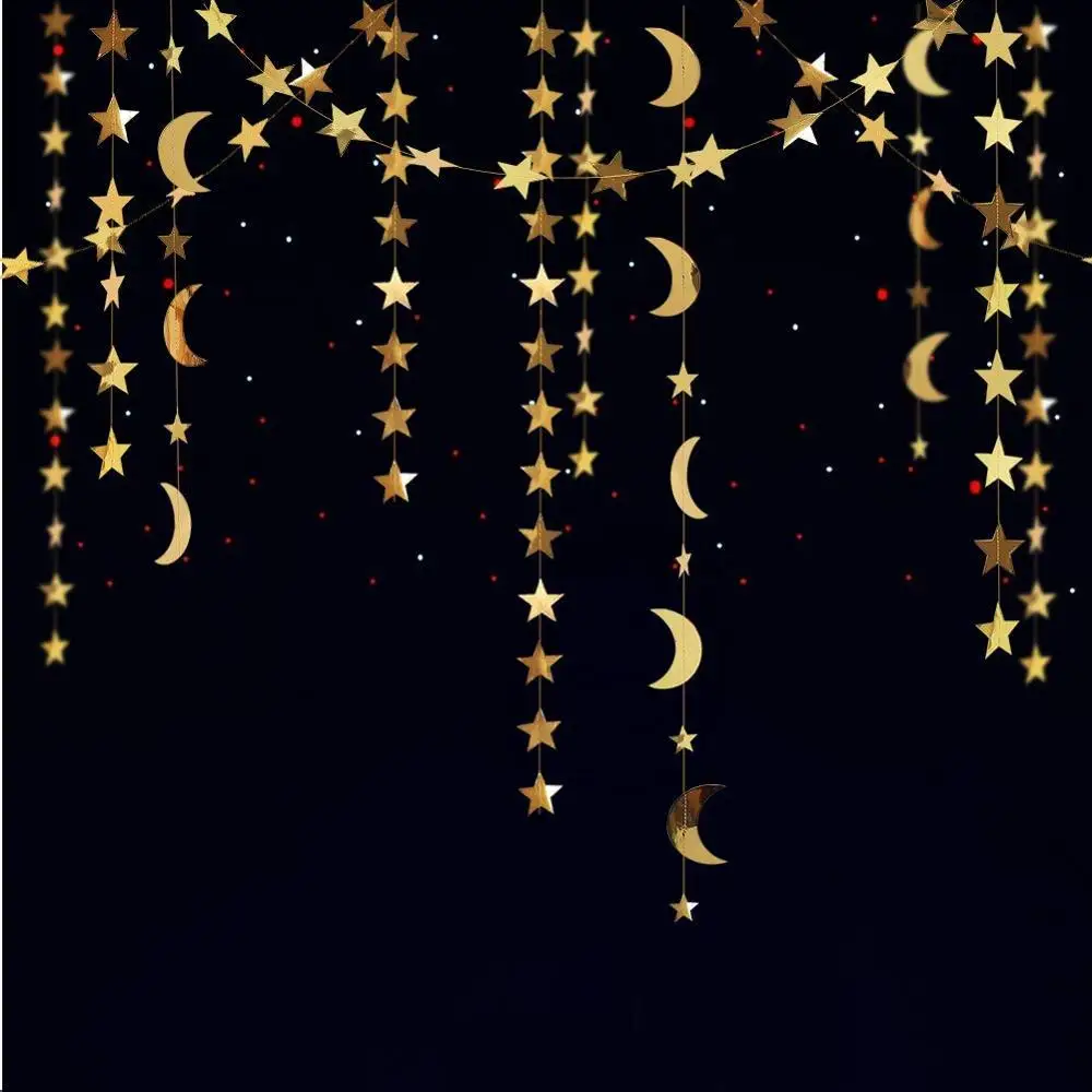 ИД Мубарак Рамадан Бумага со сверкающими золотистыми голубая луна звезда