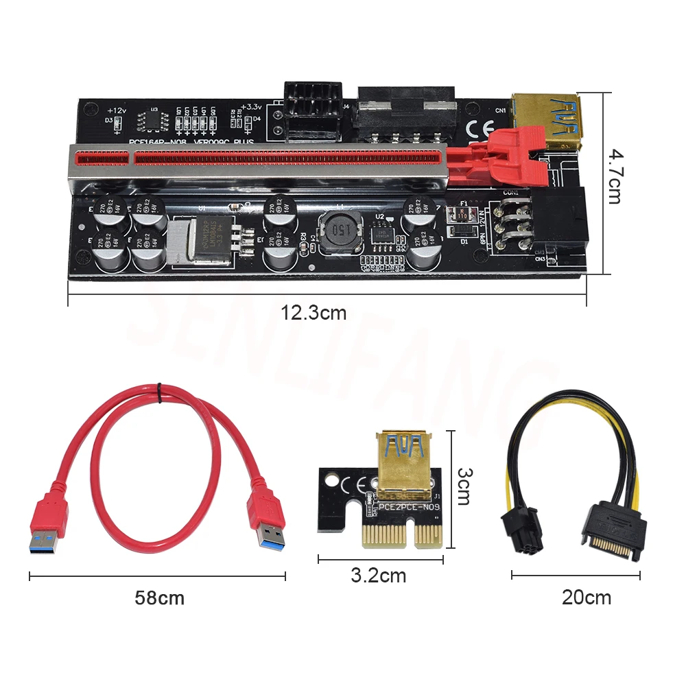 1-10 шт. новейший VER009S USB 3.0 PCI-E Райзер VER009C PLUS VER010-X Express 16x адаптер pcie карта SATA 15pin до 6pin
