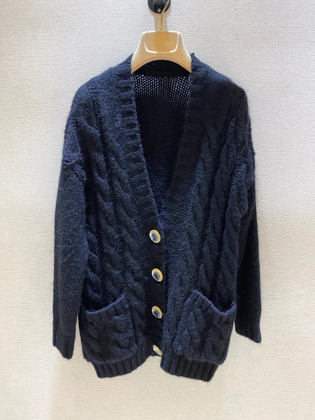 

Женский шерстяной кардиган, повседневный однотонный кардиган на пуговицах, стразы с кристаллами, 2021, 0928