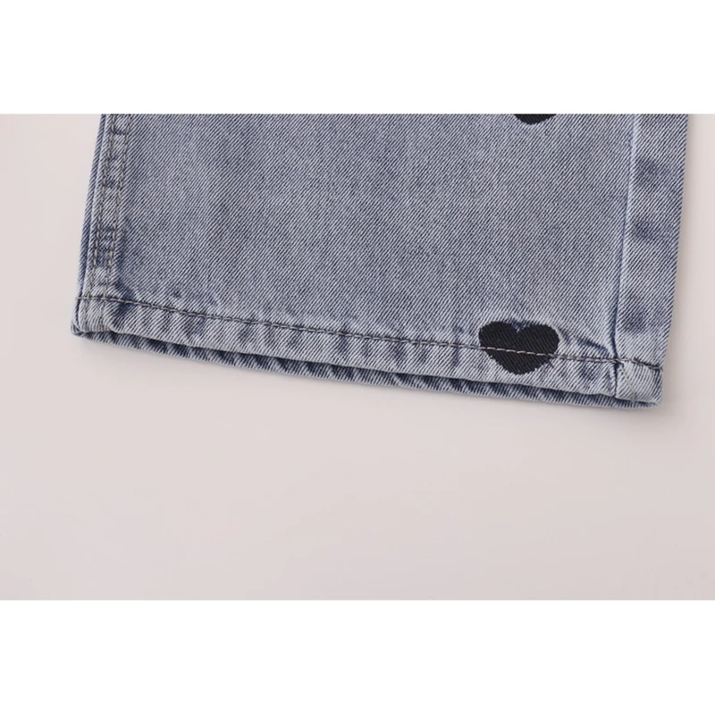 

Heart Embroidery Denim Pants Women's Korean Style Wide Leg Jeans Female 2021 Summer New Fashion High Waist Cowboy Loose Trousers