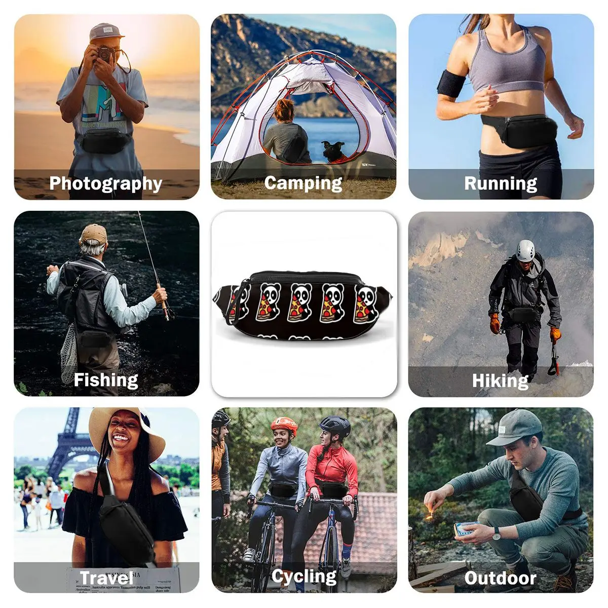

Pizza Waist Bag Polyester Picture Waist Pack Ladies Hiking Bag