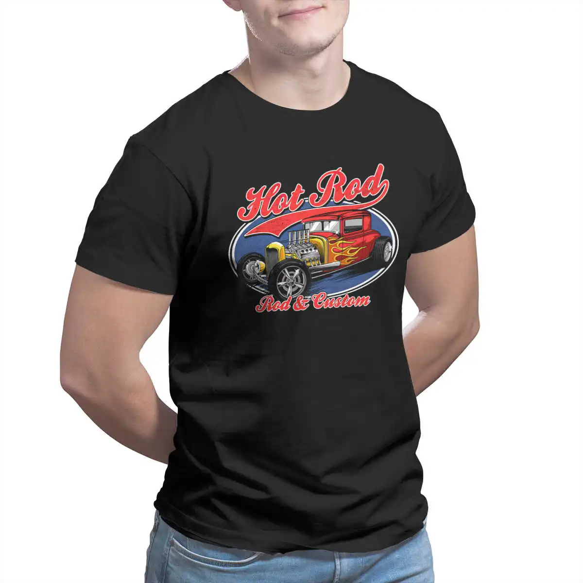 Designer Hot Rod Customcar Classic Car Drag Drive Garage Hotrod Muscle T-shirt 100% Cotton Oversized Round Nevk Men Clothing | Мужская