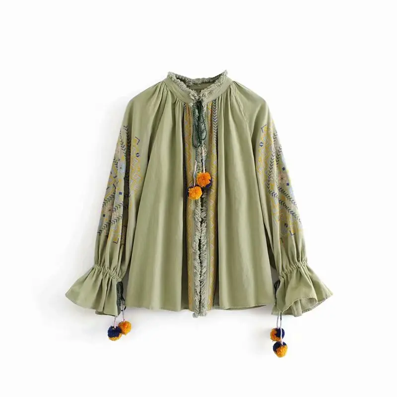 Boho Винтаж для женщин happie Цветочные emberoidery фонарь рукав богемный кимоно Дамы Кардиган Блузки оверсайз - Цвет: as picture