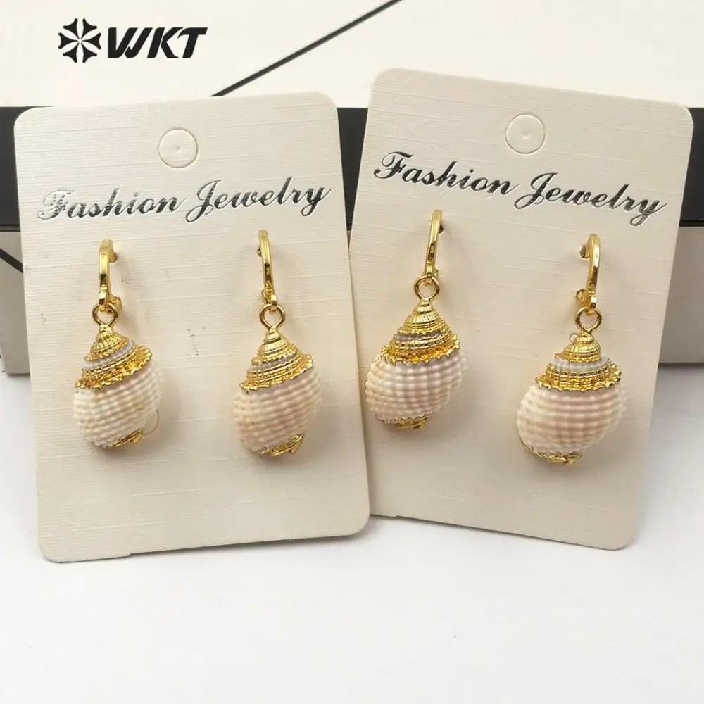 Женские серьги в виде ракушек трубок с золотистой отделкой|Серьги-подвески| |