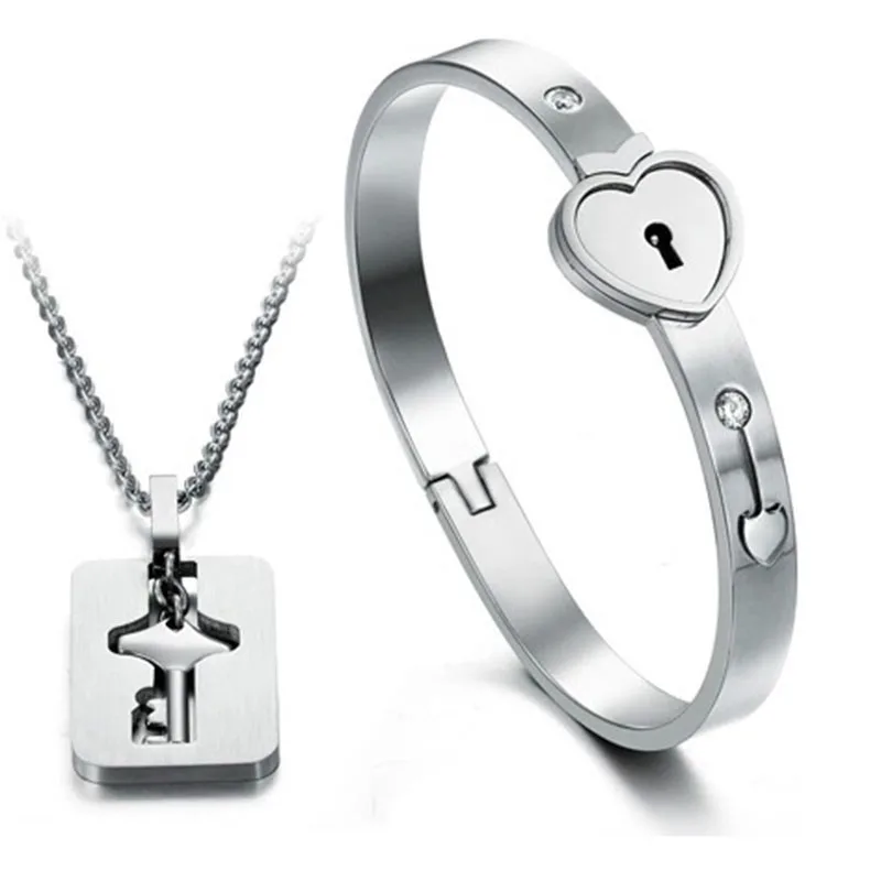 316L браслет из нержавеющей стали форма ключа разблокировка сердце замок стальной