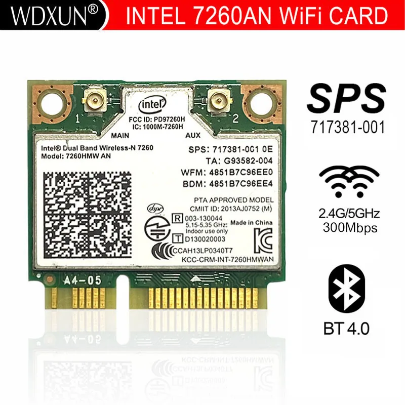 Двухдиапазонная беспроводная карта N 7260HMWAN 7260 7260hmw и Wi-Fi Bluetooth 4,0 для Intel mini PCI-E 300 Мбит/с сеть 2,4G/5G 717381-001