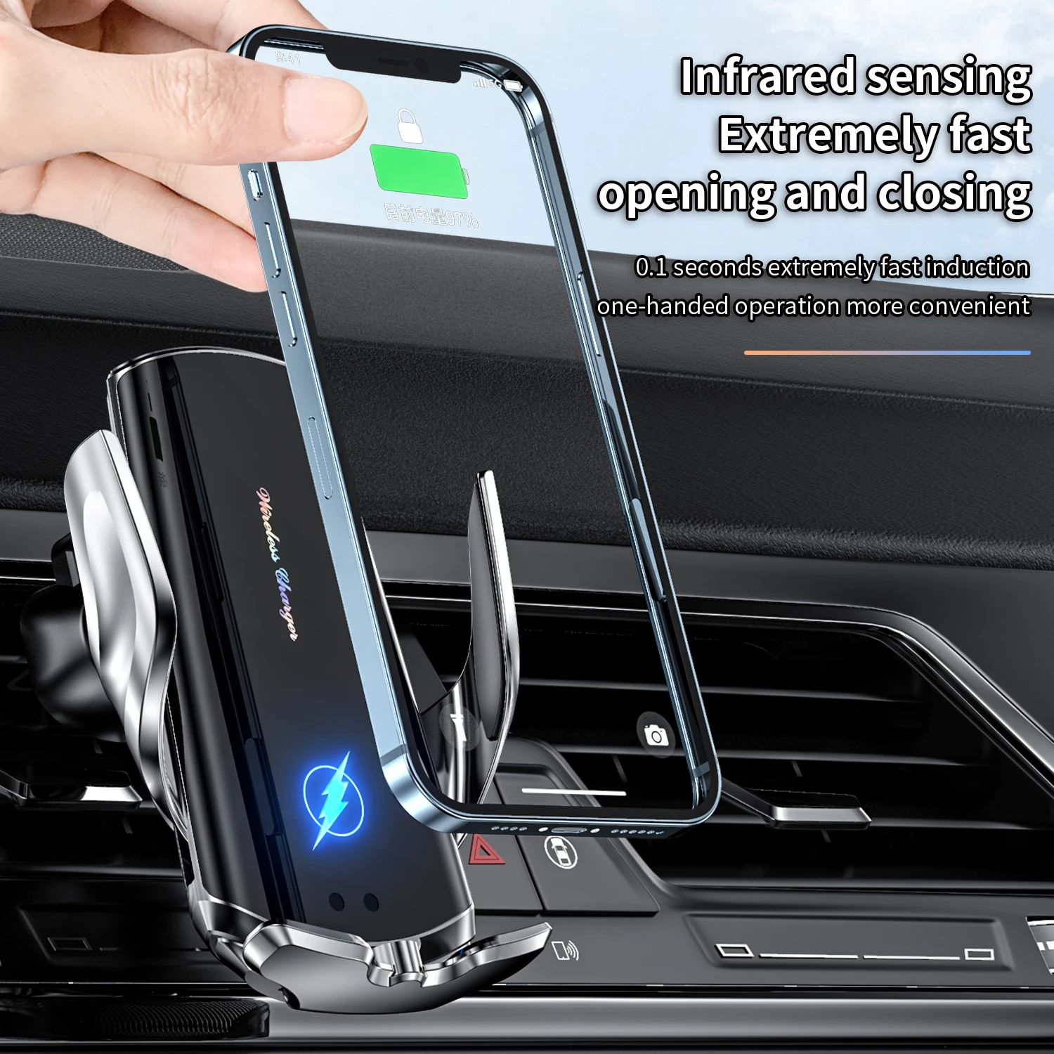 automatic clamping 10w fast car wireles charger for samsungs9 s10 iphone11proxsxr 8 smart sensor phone holder mount 360 rotation free global shipping