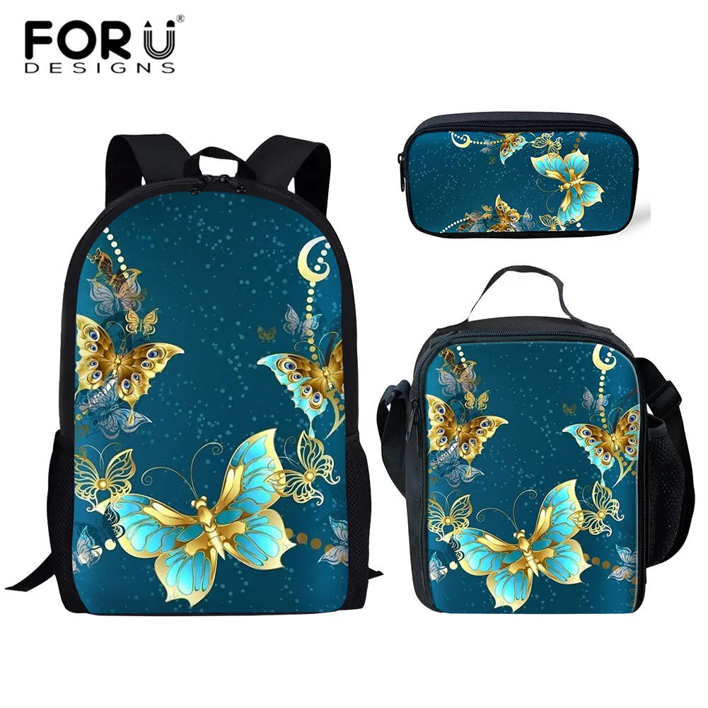 FORUDESIGNS/детей школьные сумки 3D Красота бабочка животный принт 3 шт./компл. Детские рюкзаки для девочек Для женщин школьный рюкзак, школьный рюкзак - Цвет: HME1700CGK