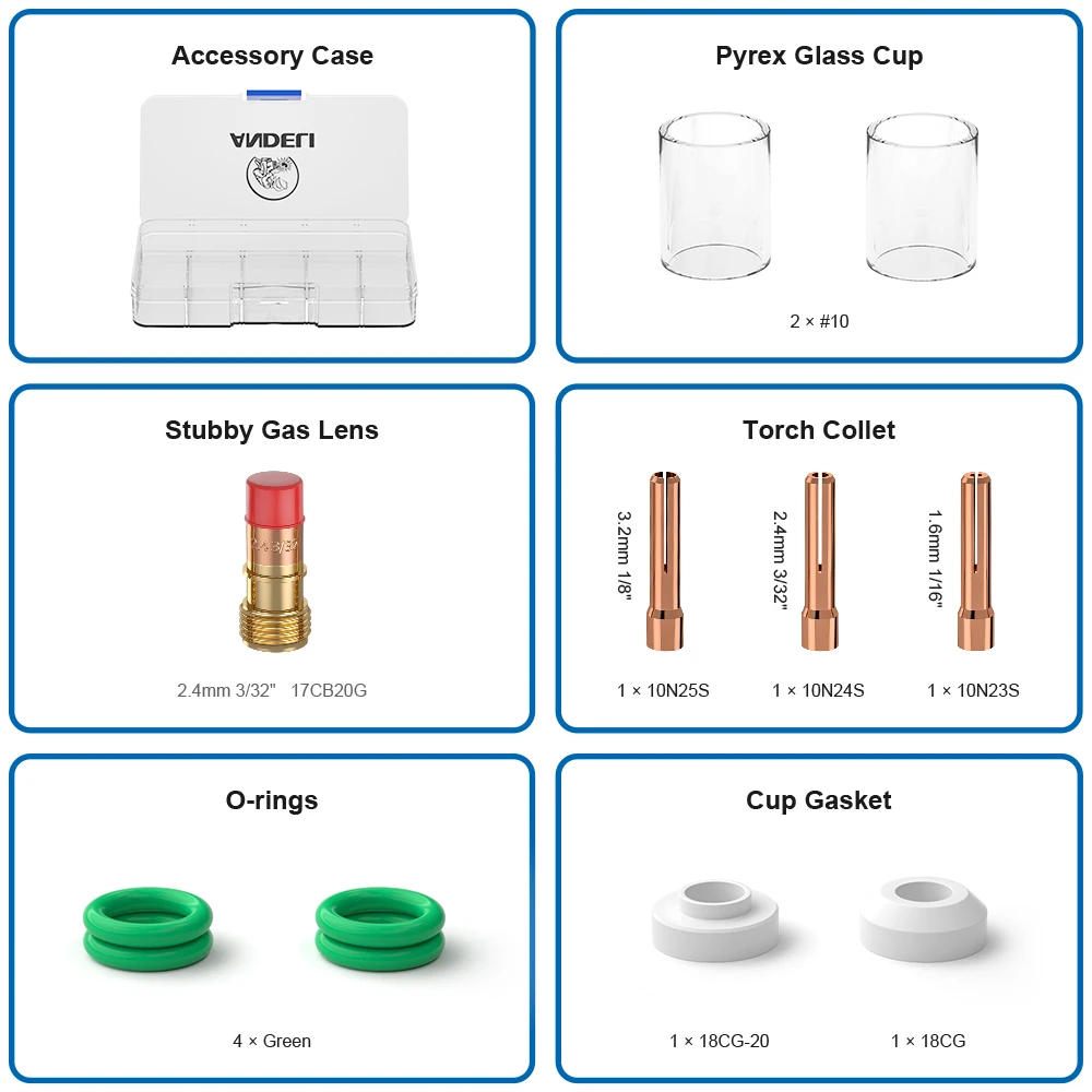 ANDELI Pyrex Cup Kit Practical Accessories TIG welding torch Argon Arc Tool For WP 17/18/26 | Инструменты