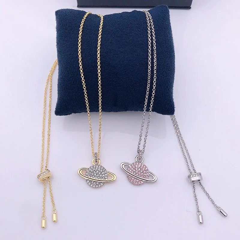 51-80cm High-quality female fashion Personality Pink Gold Saturn Planet Necklace fashion chain For  Holiday and birthday