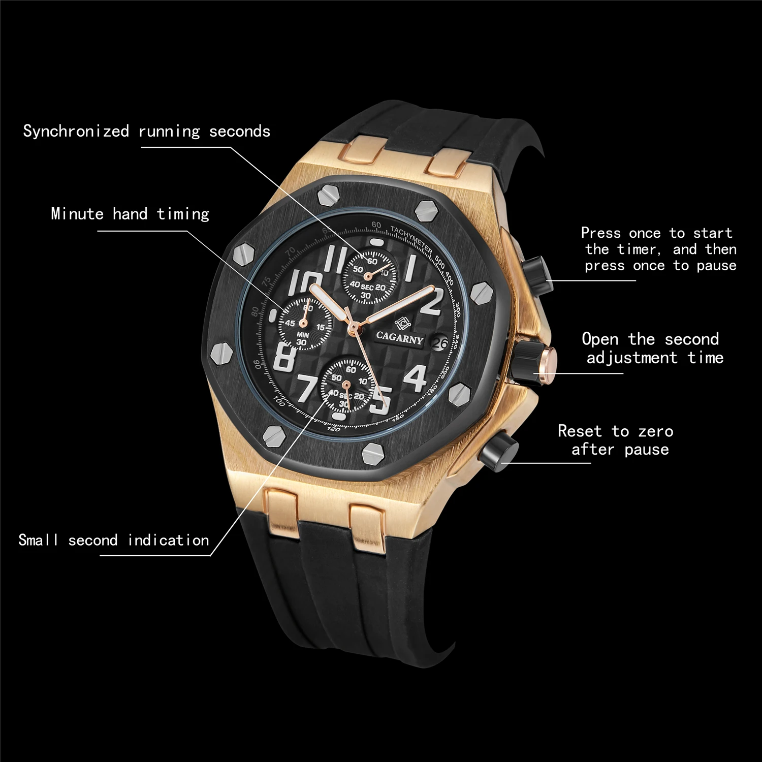 

CAGARNY Sports Men Watches Top Genuine Rubber Quartz Military Classic Male Clocks High Quality Watch