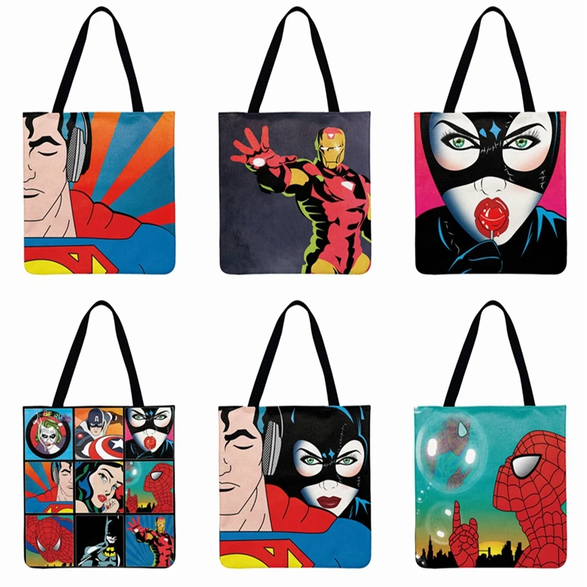 Популярная сумка тоут с аниме принтом повседневная женская из льна складная для