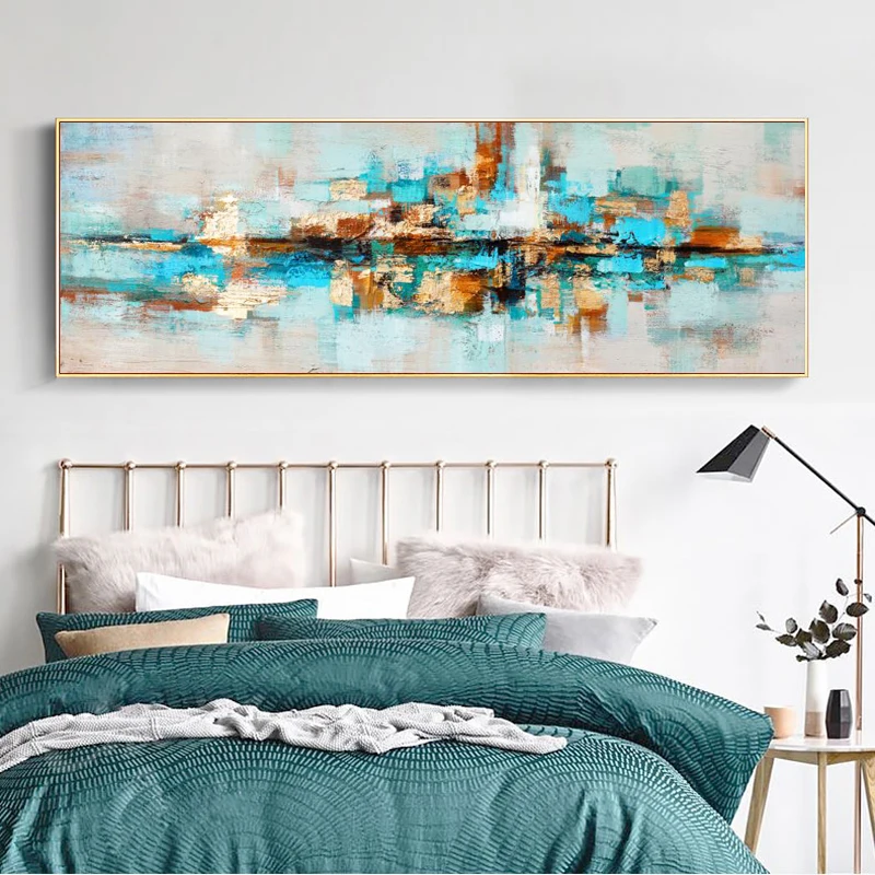 

Modern Abstract Oil Painting on Canvas Posters and Prints Wall Art Painting Navy Blue Abstract Pictures for Living Room Decor