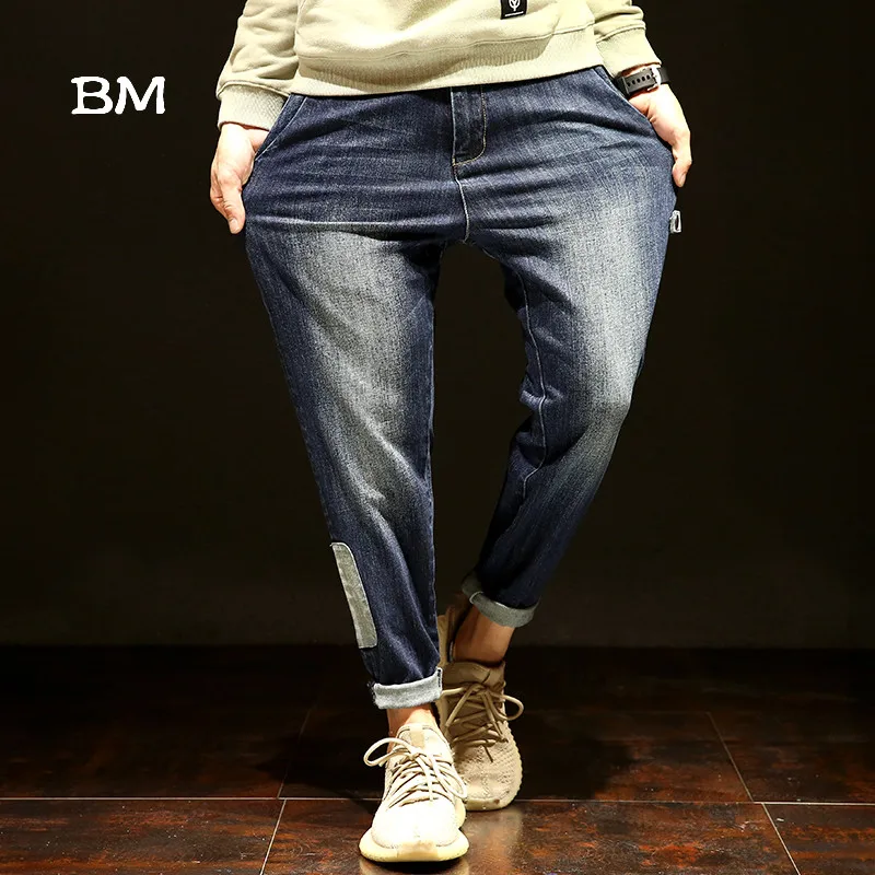 Мужские теплые джинсы-шаровары модная брендовая свободная одежда в стиле хип-хоп