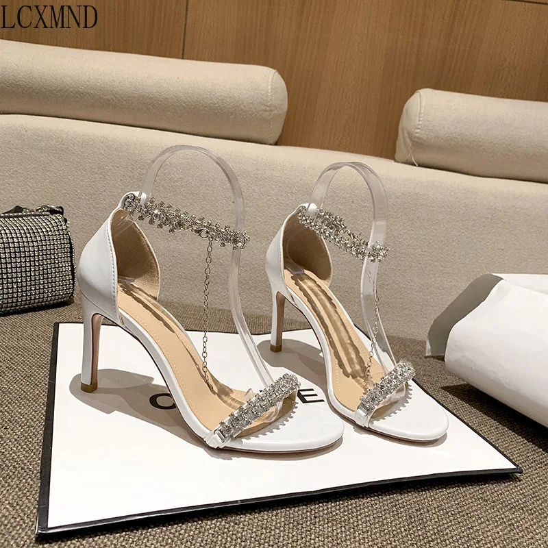 

High Quality Sandal High Heels for Women 2021 Summer New Square Toe Diamond Sandal Versatile Stiletto Heels for Women 4