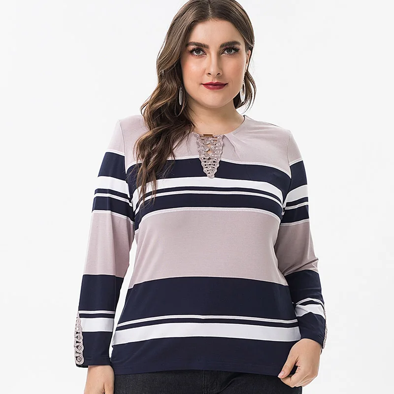 

2020 Осенняя женская футболка в полоску с длинным рукавом, модная женская винтажная элегантная одежда для мам, женские топы больших размеров