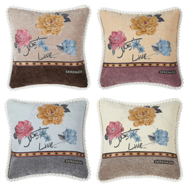 

Luxury Chenille Embroidery Cushion Cover Splice Floral Pillow Cover Velvet Pillowcase Home Bedroom Decorative Sofa Throw Pillows