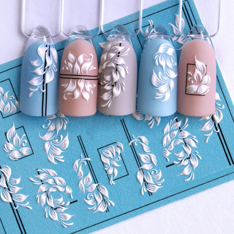 3D акриловая гравированная наклейка для ногтей рельефные черно-белые