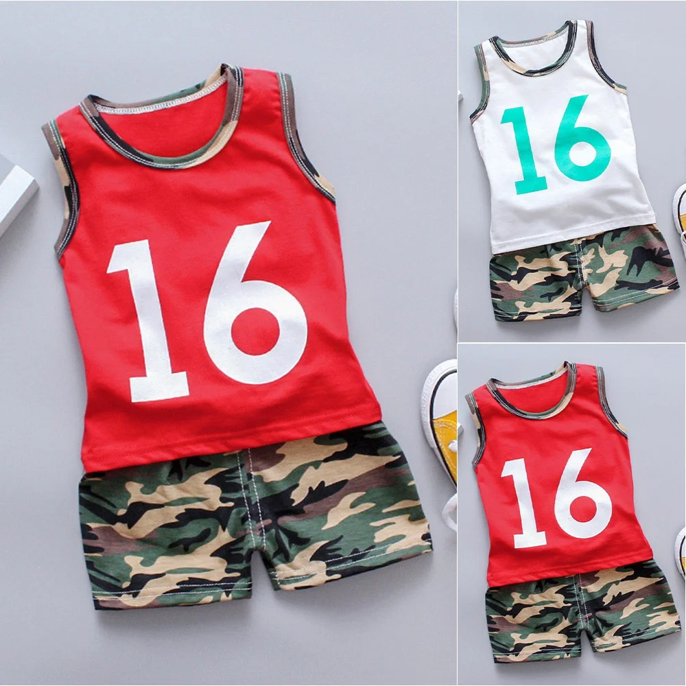 

2Pcs Summer Kids Boys Sports Set Fashion Number Vest+Shorts Korean Children Clothess