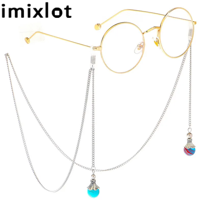 

Imixlot Fashion Chic Blue Natural Stone Pendant Glasses Chain for Women Men Silver Reading Glasses Decoration Necklace String