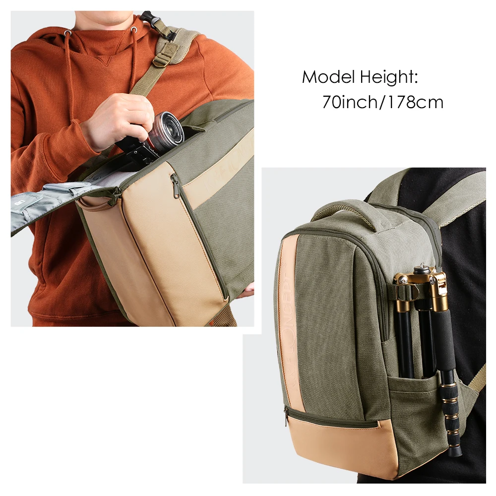 kf concept camera backpack stylish canvas photography bag with rain cover for dslr camera 14 inch laptop tripod lenses free global shipping