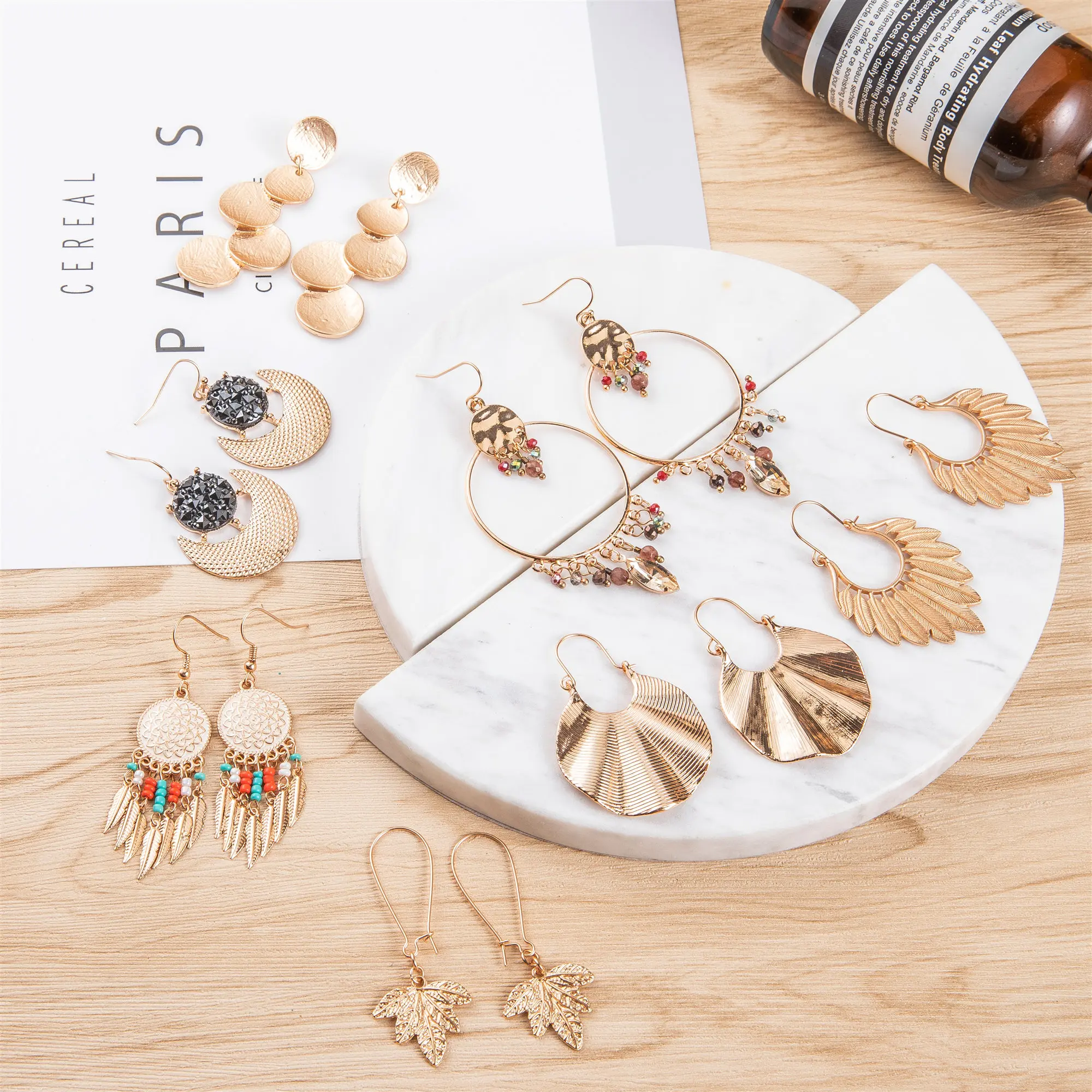 Женские серьги с подвесками круглой формы в форме листьев и Луны романтичные