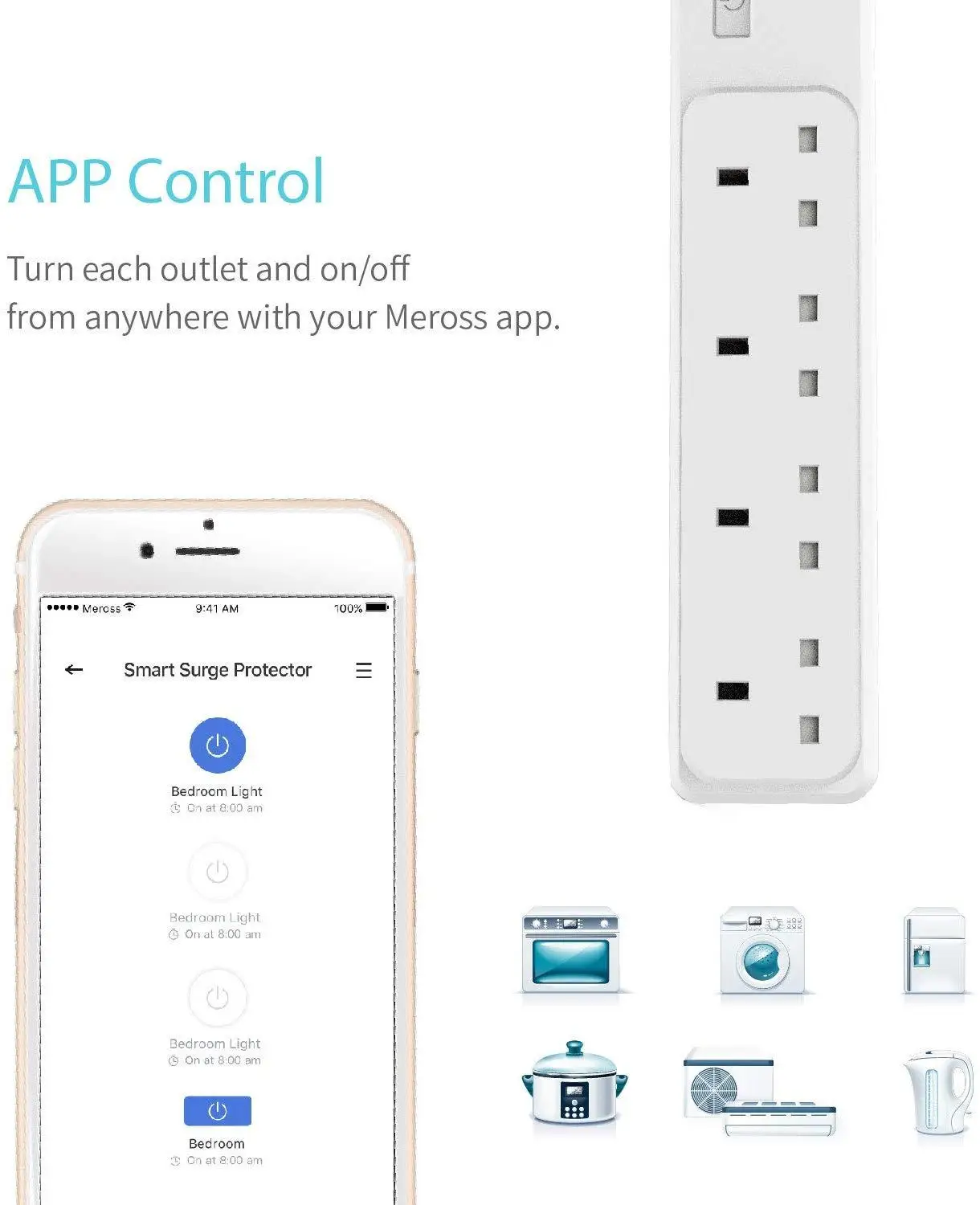 Умный WiFi сетевой фильтр 4 розетки переменного тока, Alexa& Google Assistant& IFTTT& SmartThings поддерживается, приложение дистанционного управления MSS420FUK