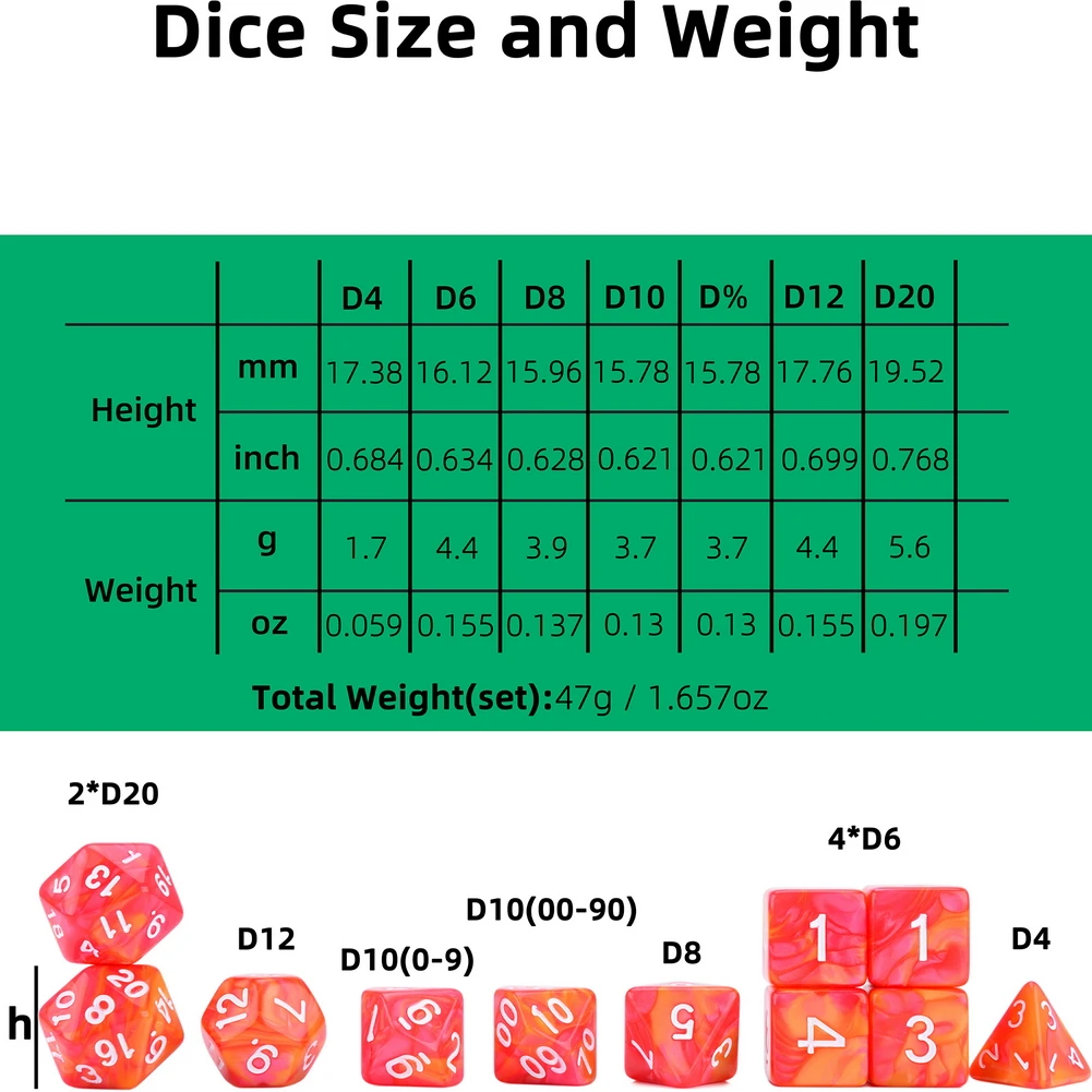 

11pc Polyhedral Dice Set with Velvet Pouch for Tabletop Games DnD 5e Game