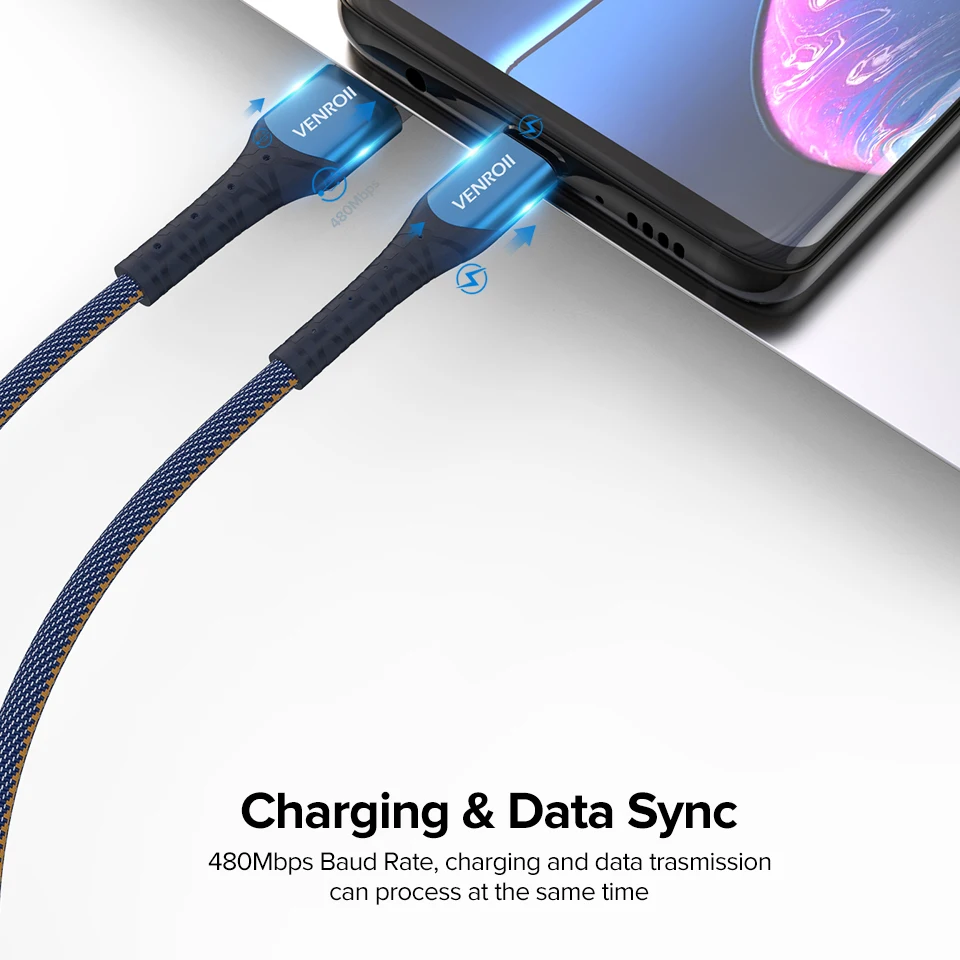 USB Type C кабель Venroii быстрая зарядка USBC 5A SuperCharge Kable для Huawei Mate 20 30 Pro Honor Quick Charge