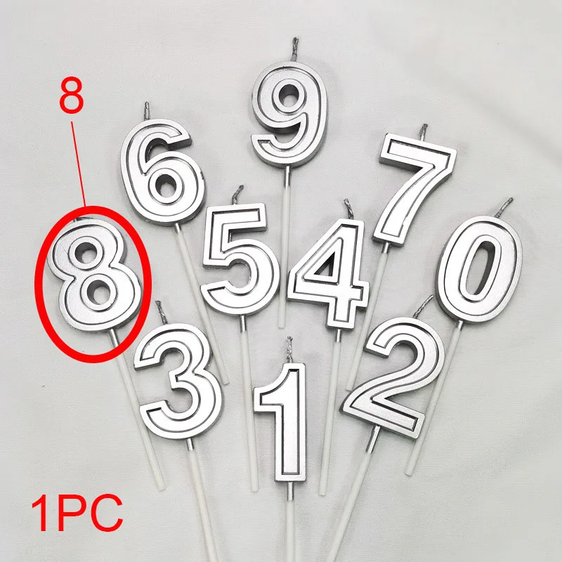 

1pc Silver Candles For Happy Birthday Party Decorations Kids Adult 0-9 Number Candles Cake Cupcake Topper Party Supplies