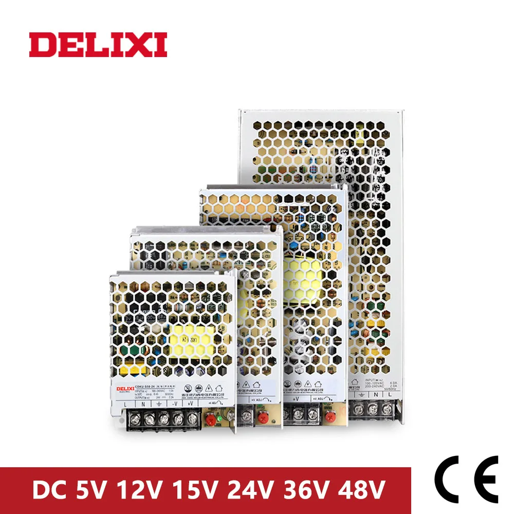 Ультратонкий трансформатор DELIXI импульсный источник питания DC 5V 12V 18V 24V 48V 35-350w трансформатор освещения для светодиодной полосы света