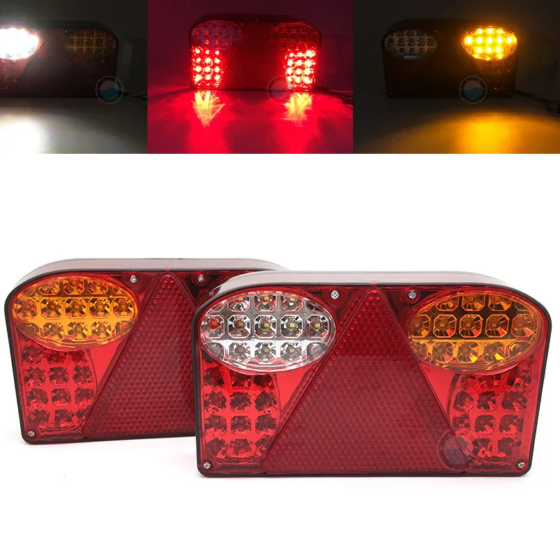2PCS Waterproof 12V LED Car Truck Tail Light Taillight Rear Brake Light Signal Lamps Indicator for Van Lorry Traile.