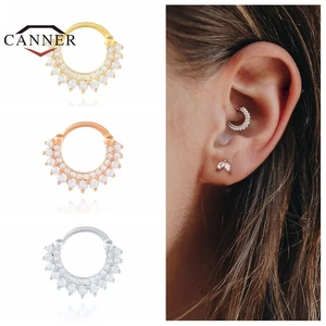 Серьги-кольца женские из серебра 925 пробы с цирконом, 1 шт.